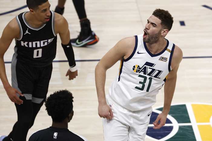 Georges Niang (31) celebrates against the Sacramento Kings